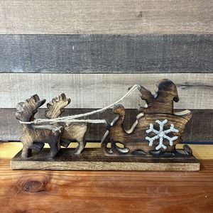 Wooden Santa And Sleigh Homemade 17” Long